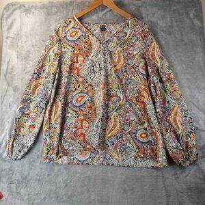 Emery‎ Rose Multicolor Paisley Print Long Sleeve Boho XXL Lightweight artsy Top
